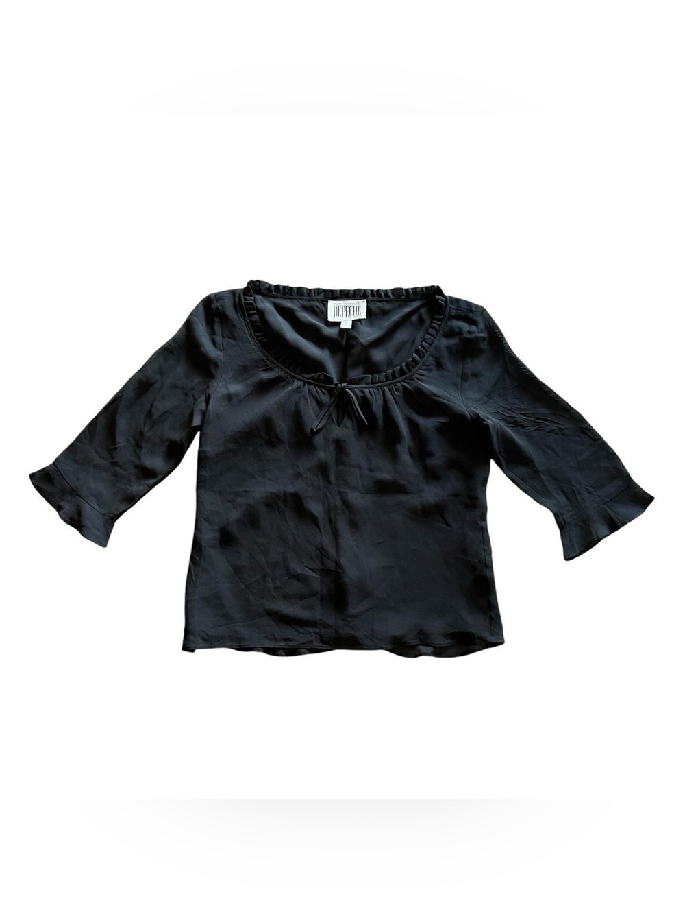 Vintage Yves Cassette Depeche Mode Black Milkmaid Sheer Silk Blouse Size 4